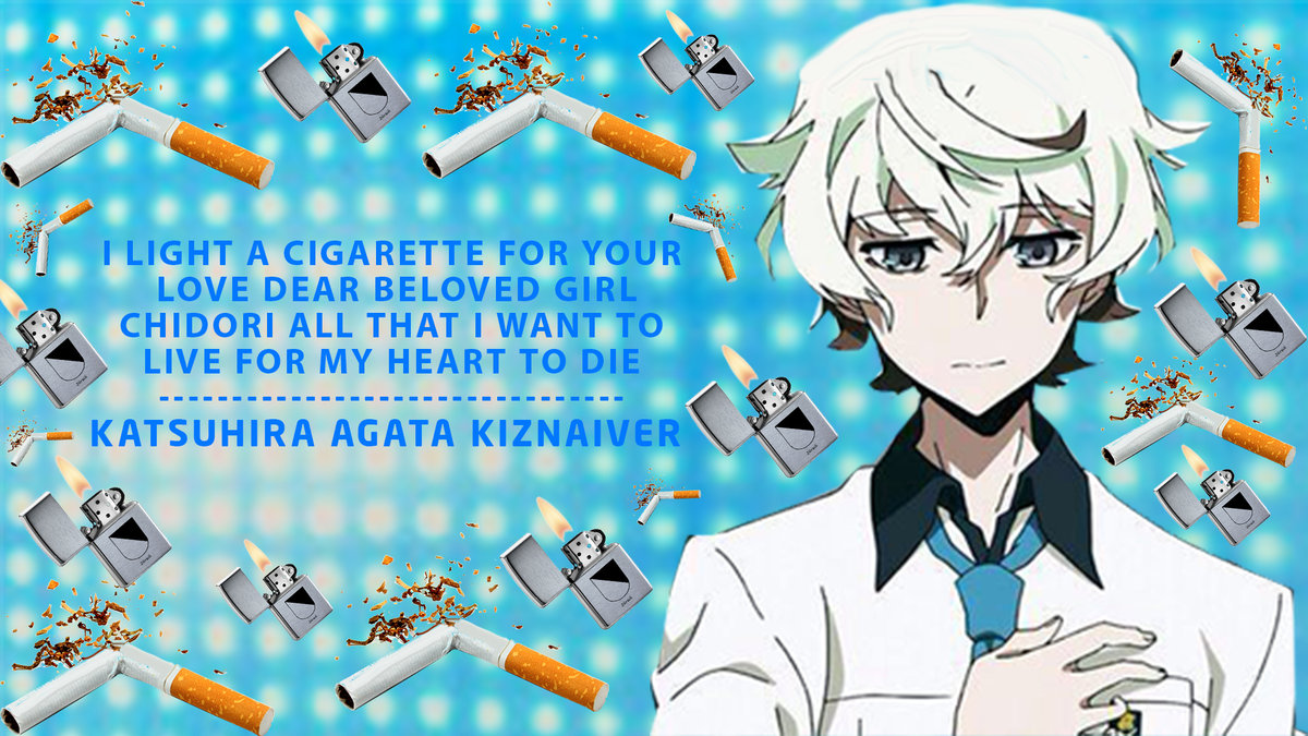 вышивка крестом персонаж кацухира агата с сигаретой и зажигалкой - аниме, кизнайвер, парень, курение, привычка, сигарета, вред - оригинал