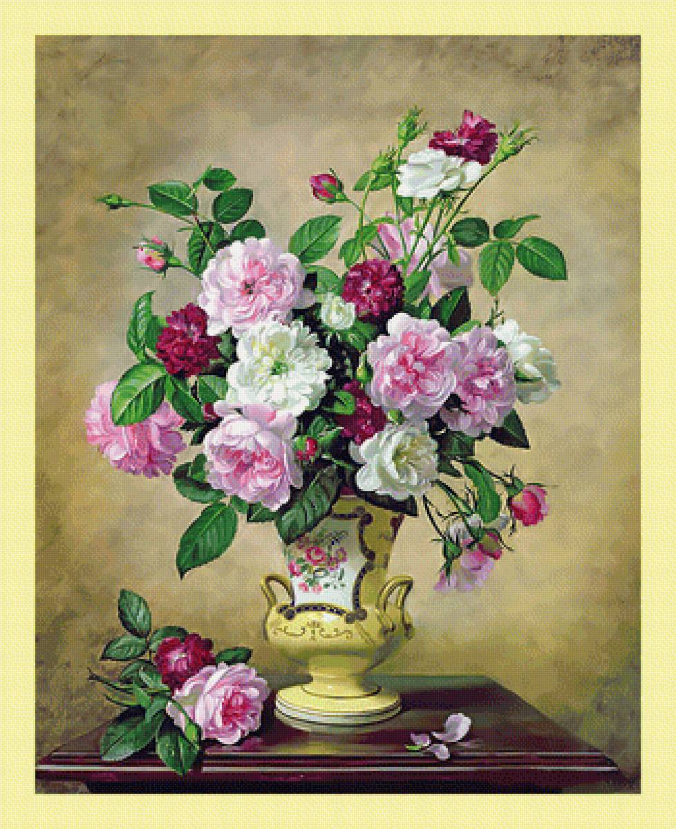 Розы. - цветы, живопись, букет, ваза, розы - предпросмотр