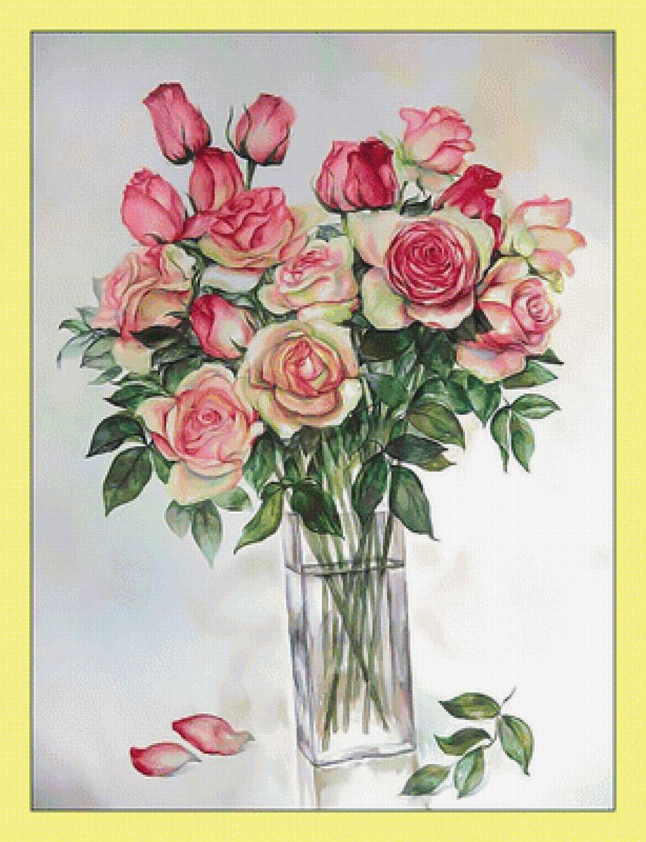 Акварельные розы. - розы, живопись, букет, акварель, цветы - предпросмотр