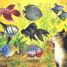 Схема вышивки «кошка и рыбки»