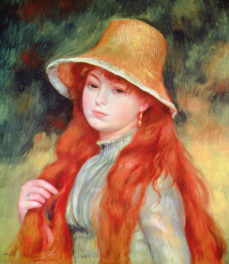 Young Girl with Long Hair. - pierre auguste renoir paintings. - оригинал