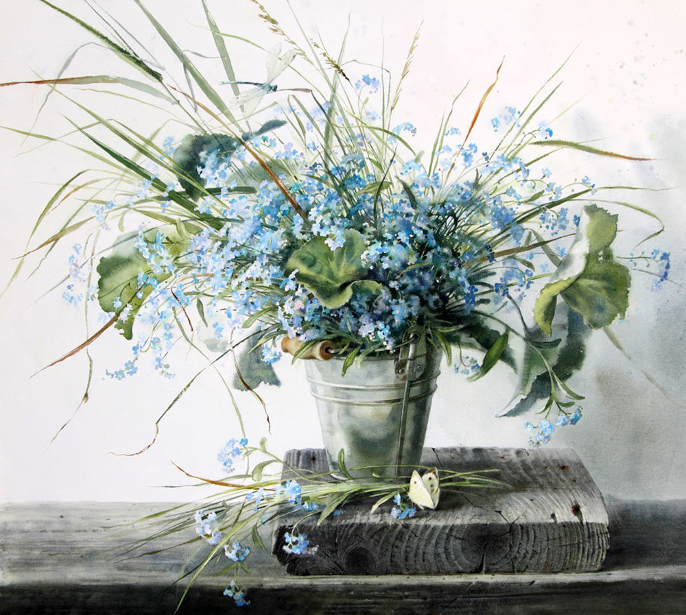 Букеты Базановой, Незабудки в ведре - незабудки, природа, растение, цветы в вазе, флора - оригинал