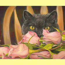 Схема вышивки «Котик с розами.»