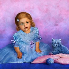 Оригинал схемы вышивки «Девочка с котёнком» (№2001271)