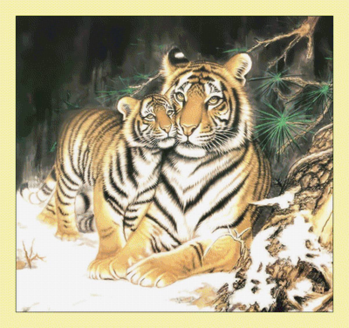 Тигры. - живопись, животные, тигры, хищники - предпросмотр