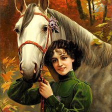 Оригинал схемы вышивки «девушка с лошадью» (№2003449)