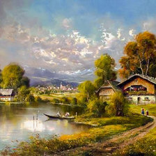 Схема вышивки «Cottages by the Lake.»