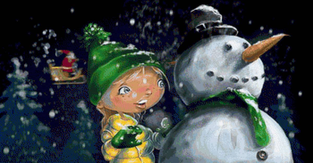 Новогоднее чудо - мороз, санта клаус, чудо, девочка, новый год, снеговик, снег - предпросмотр