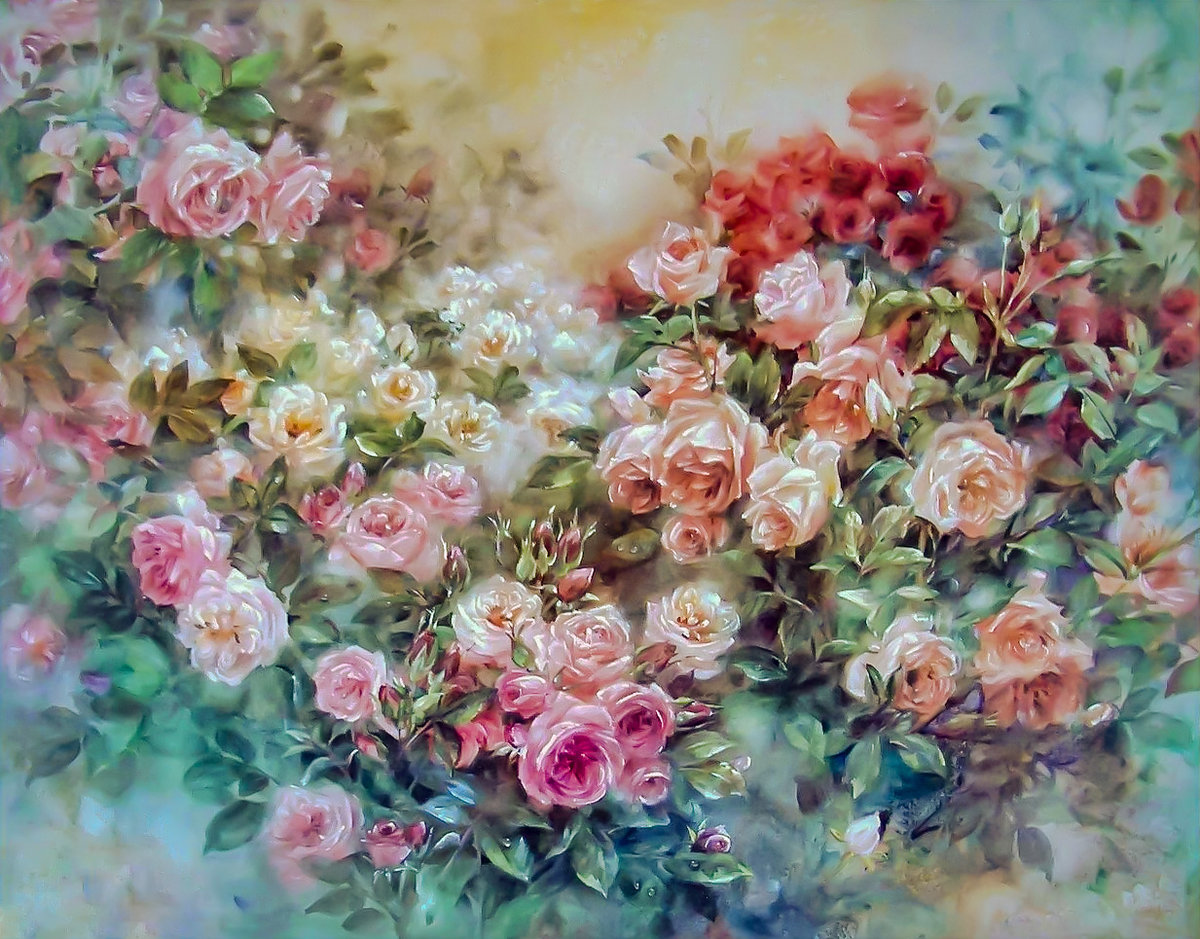 Roses in Bloom. - lena liu painter.flowers and gardens. - оригинал