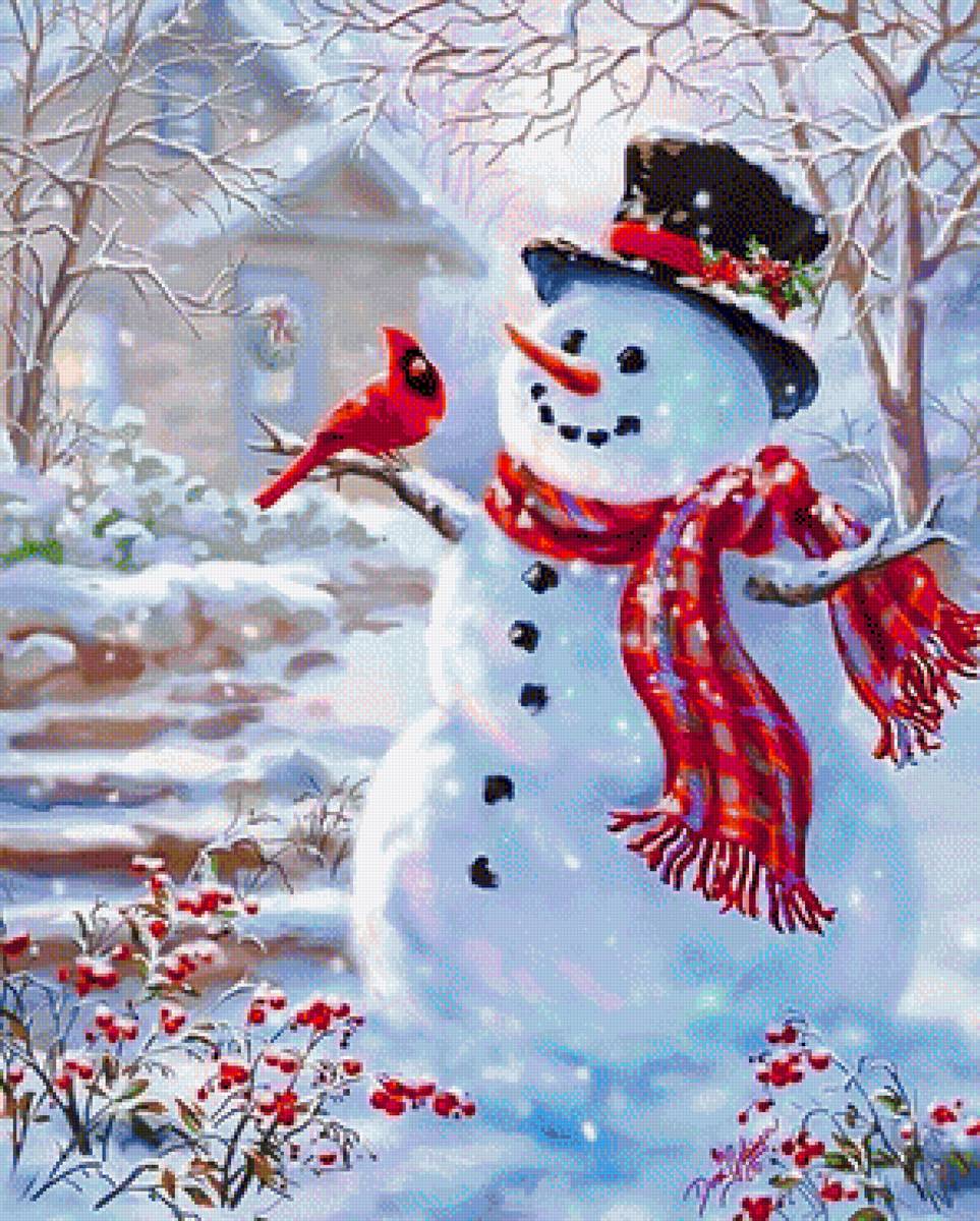 Talking with Mr.Snowman. - dona gelsinger paints.snowscenes.christmas.snowman. - предпросмотр
