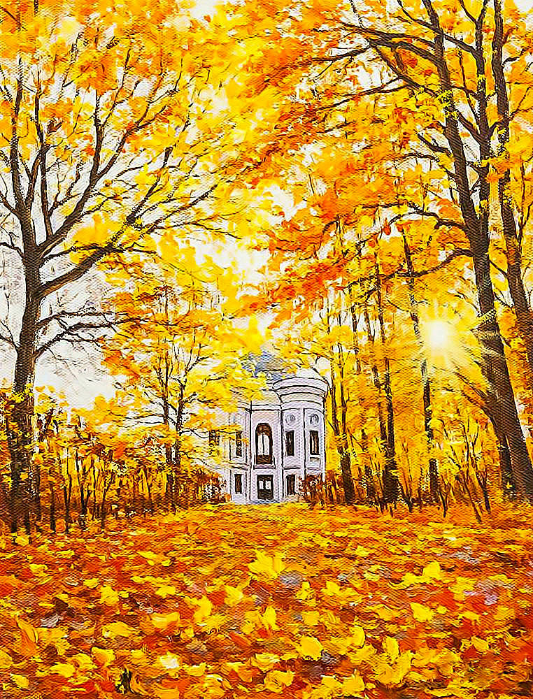 Осенний парк - листья, деревья, дом, осень - оригинал