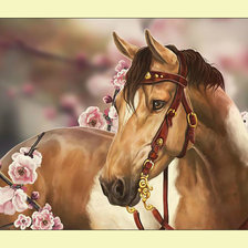 Оригинал схемы вышивки «Конь и сакура.» (№2009824)