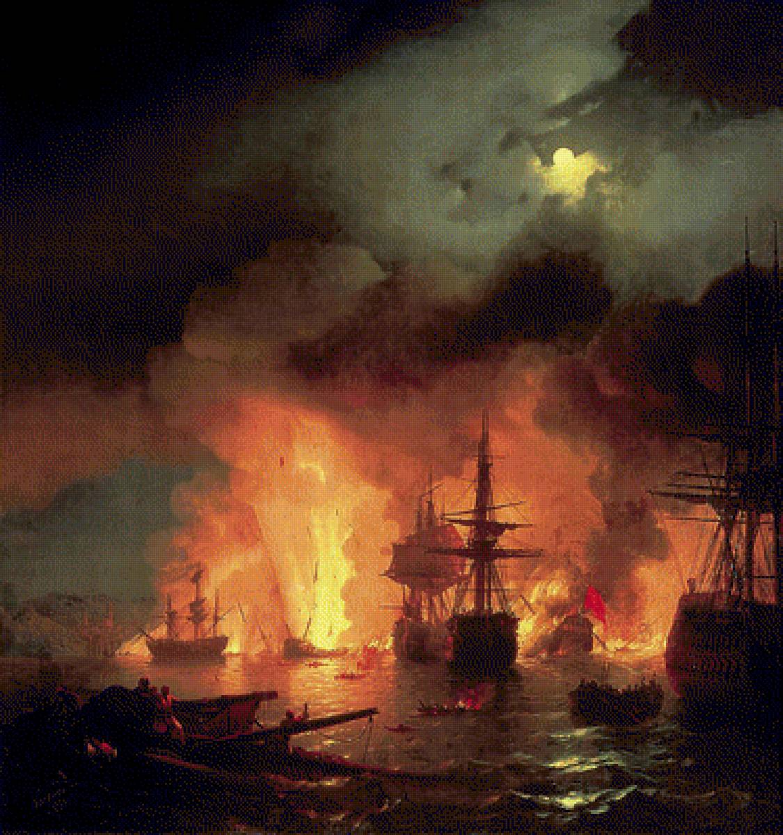 Айвазовский "Чесменский бой" - картина, корабли, море, сражение, айвазовский - предпросмотр