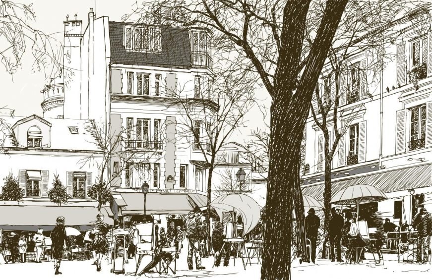 Париж Монмартр - зима, париж, художник, город - оригинал