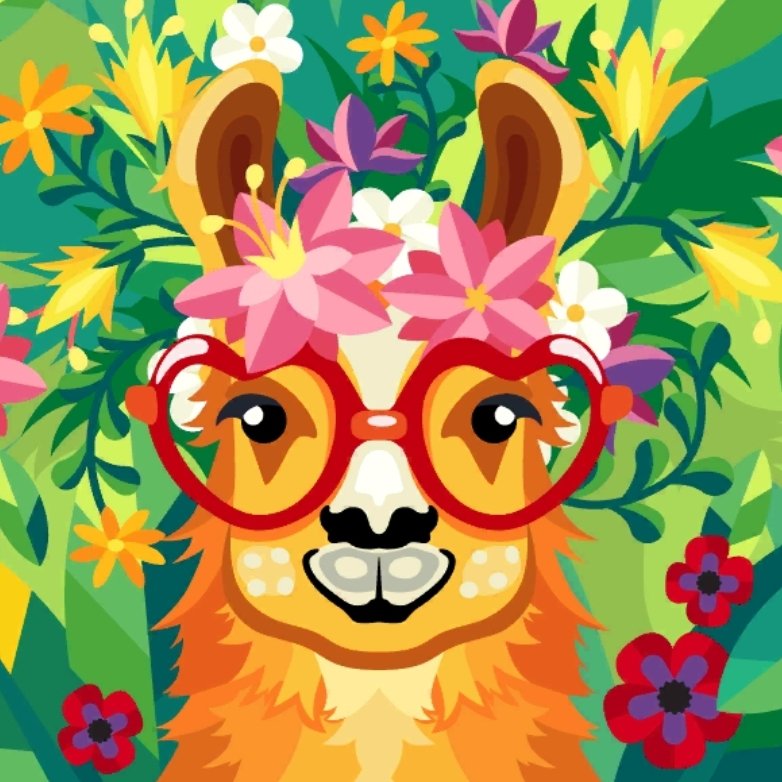 Лама - красота, животные, весна, цветы, лама, очки - оригинал
