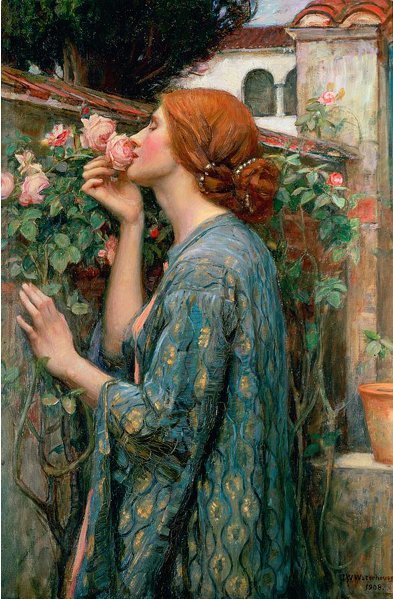 «Душа розы» Джон Уильям Уотерхаус, 1908 - портрет, живопись, розы - оригинал