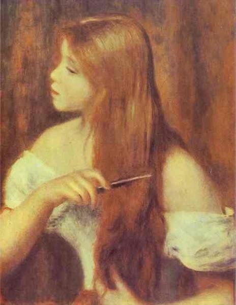 Young Girl Combing Her Hair - young girl combing her hair by pierre-auguste renoir, 1894 - оригинал