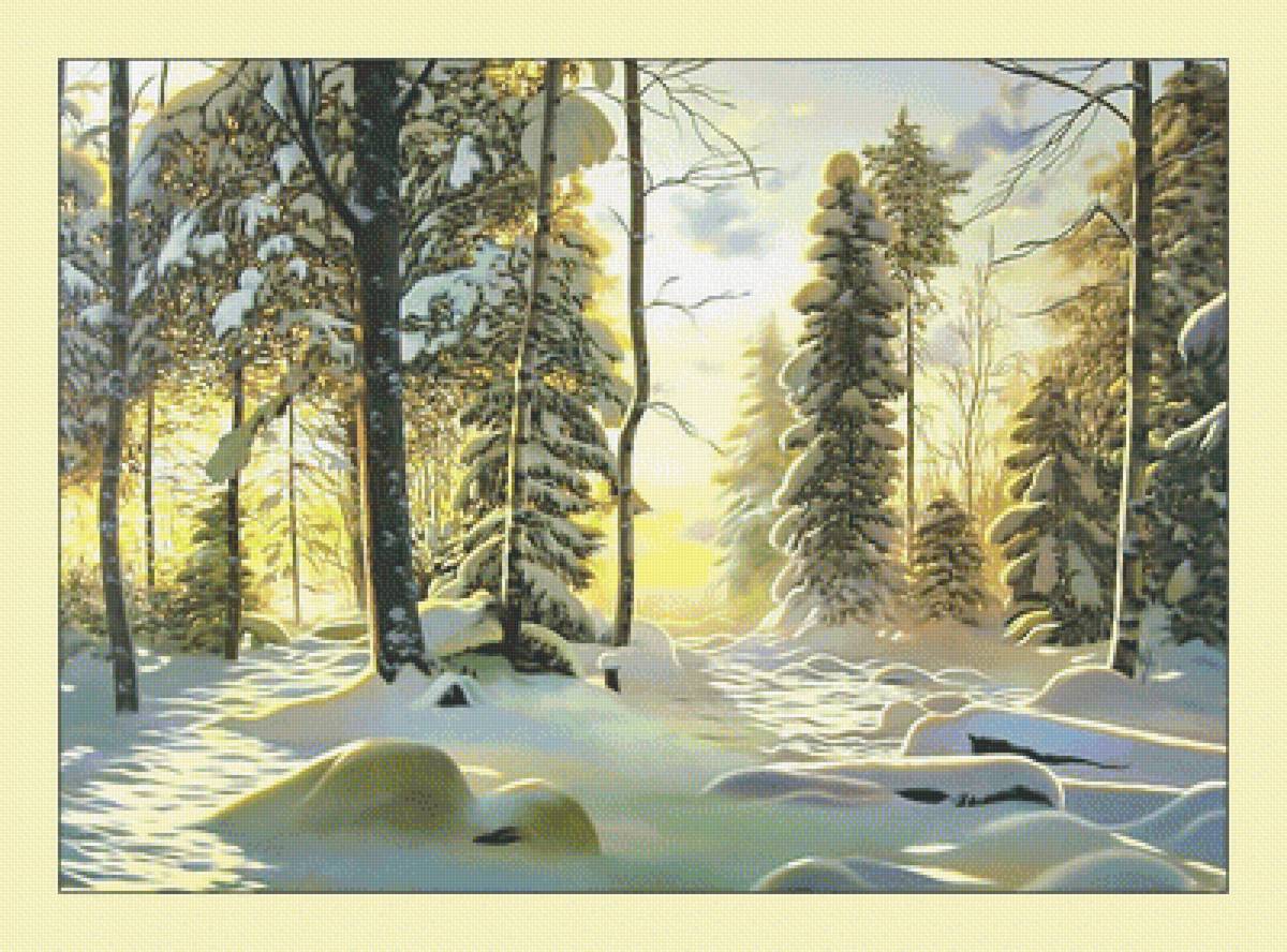 Зимний лес. - лес, пейзаж, снег, зима, солнце - предпросмотр