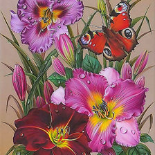 Оригинал схемы вышивки «Лилии и бабочка» (№2022998)