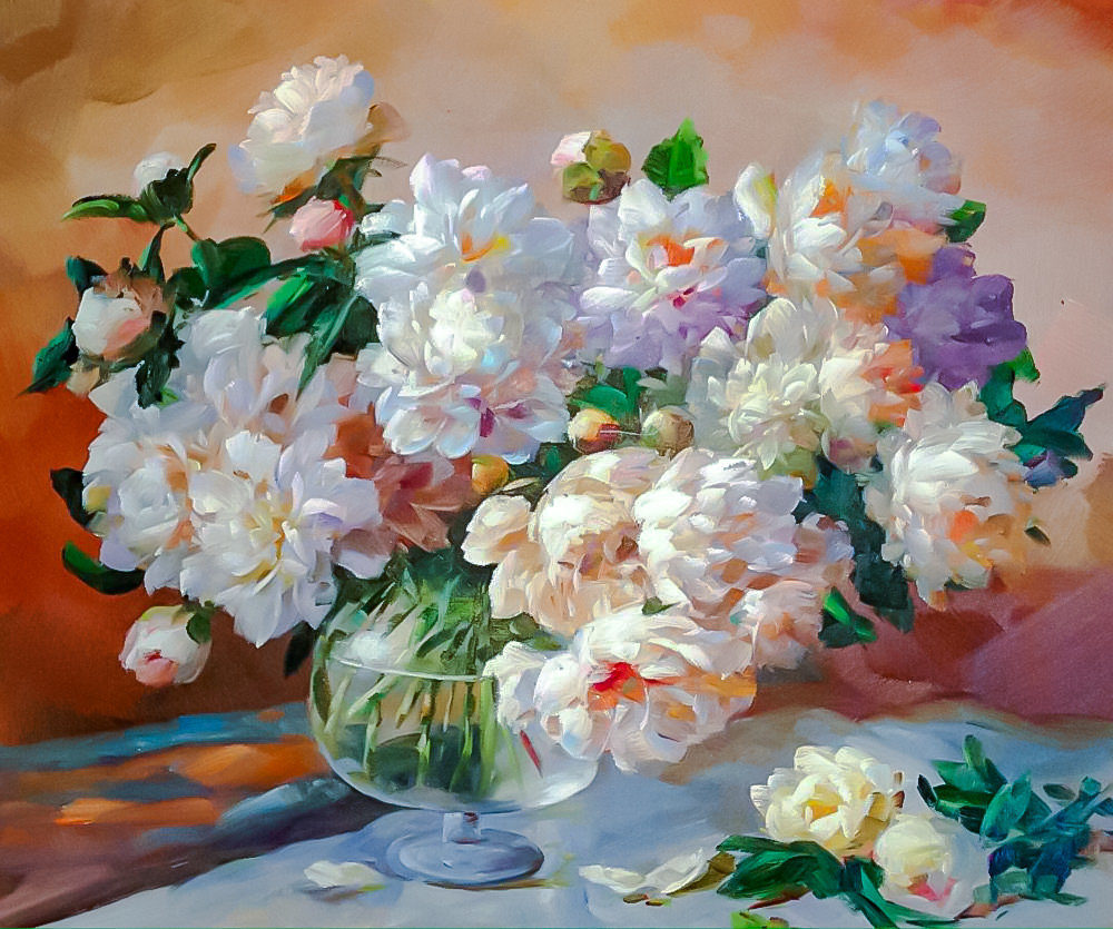 Bouquet of Tender Peonies. - antonio gianillatti painter.flowers and gardens. - оригинал