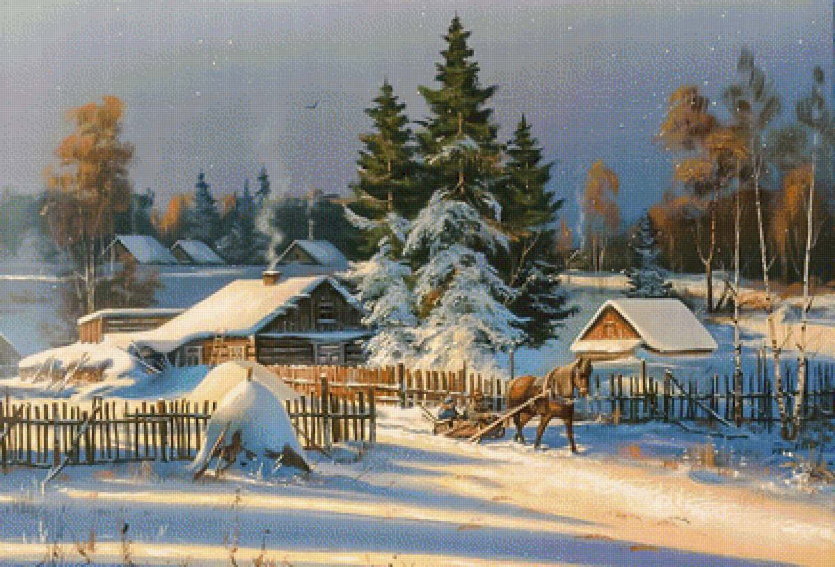 Russian Winter. - viktor yushkevich painter.snowscenes.people.animals. - предпросмотр