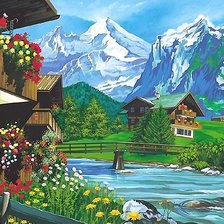 Схема вышивки «Деревня в Альпах»