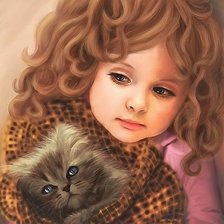 Оригинал схемы вышивки «девочка с котёнком» (№2024724)