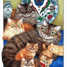 Оригинал схемы вышивки «кошка с котятами» (№2024729)