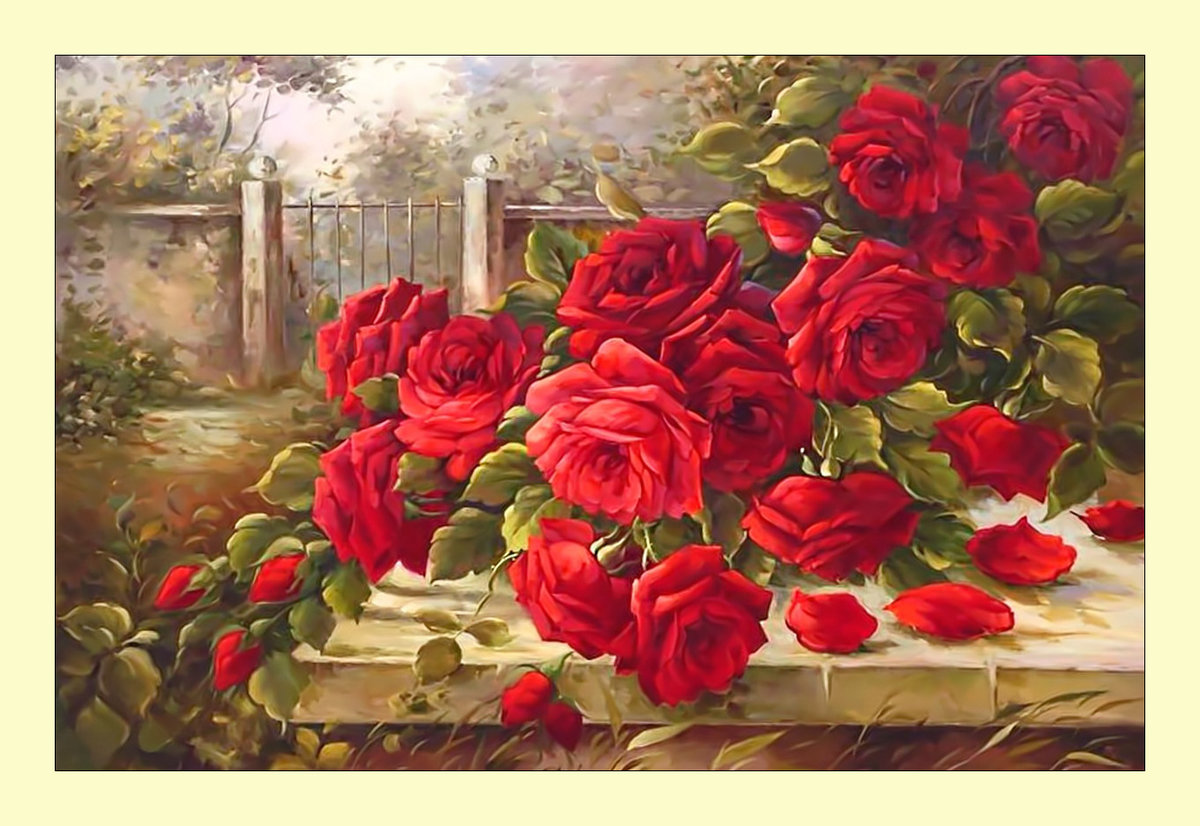 Красные розы. - живопись, розы, сад, красные, цветы - оригинал