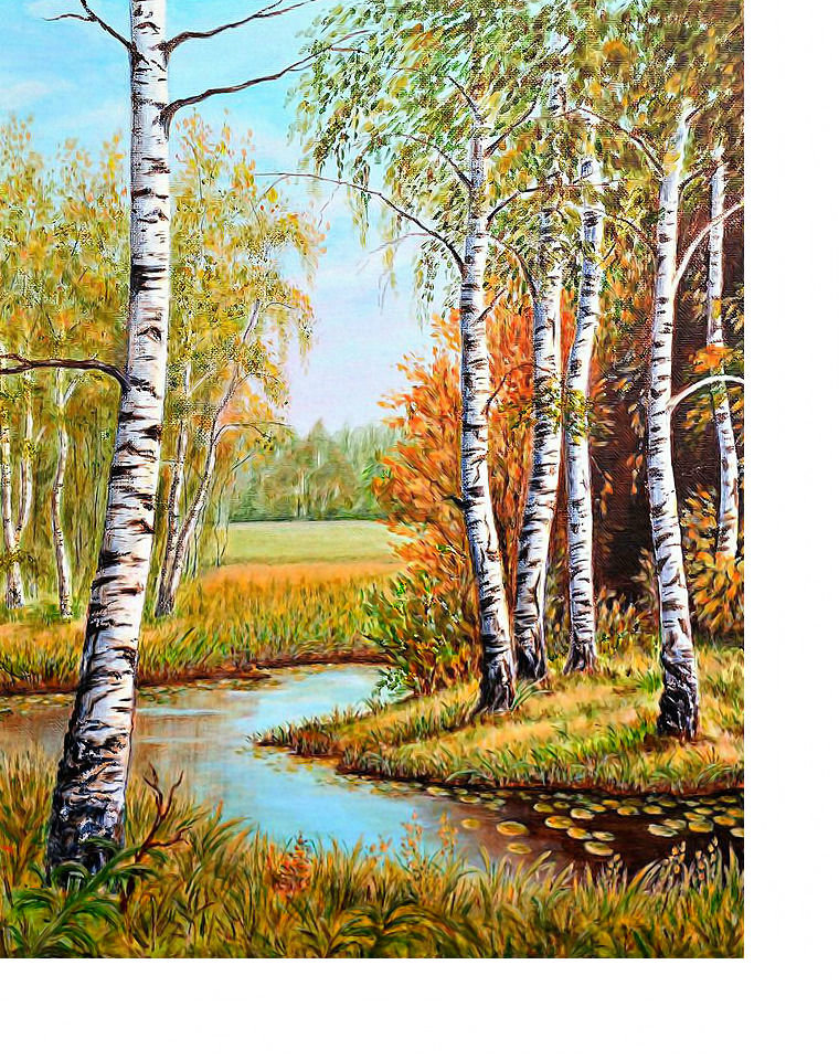 Березки - поле, река, пейзаж, осень - оригинал