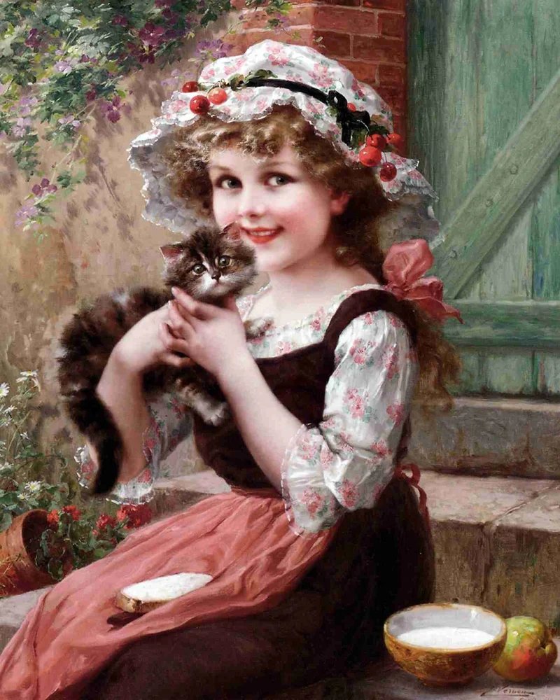 Девочка с котенком2 - живопись, девочка с котенком - оригинал