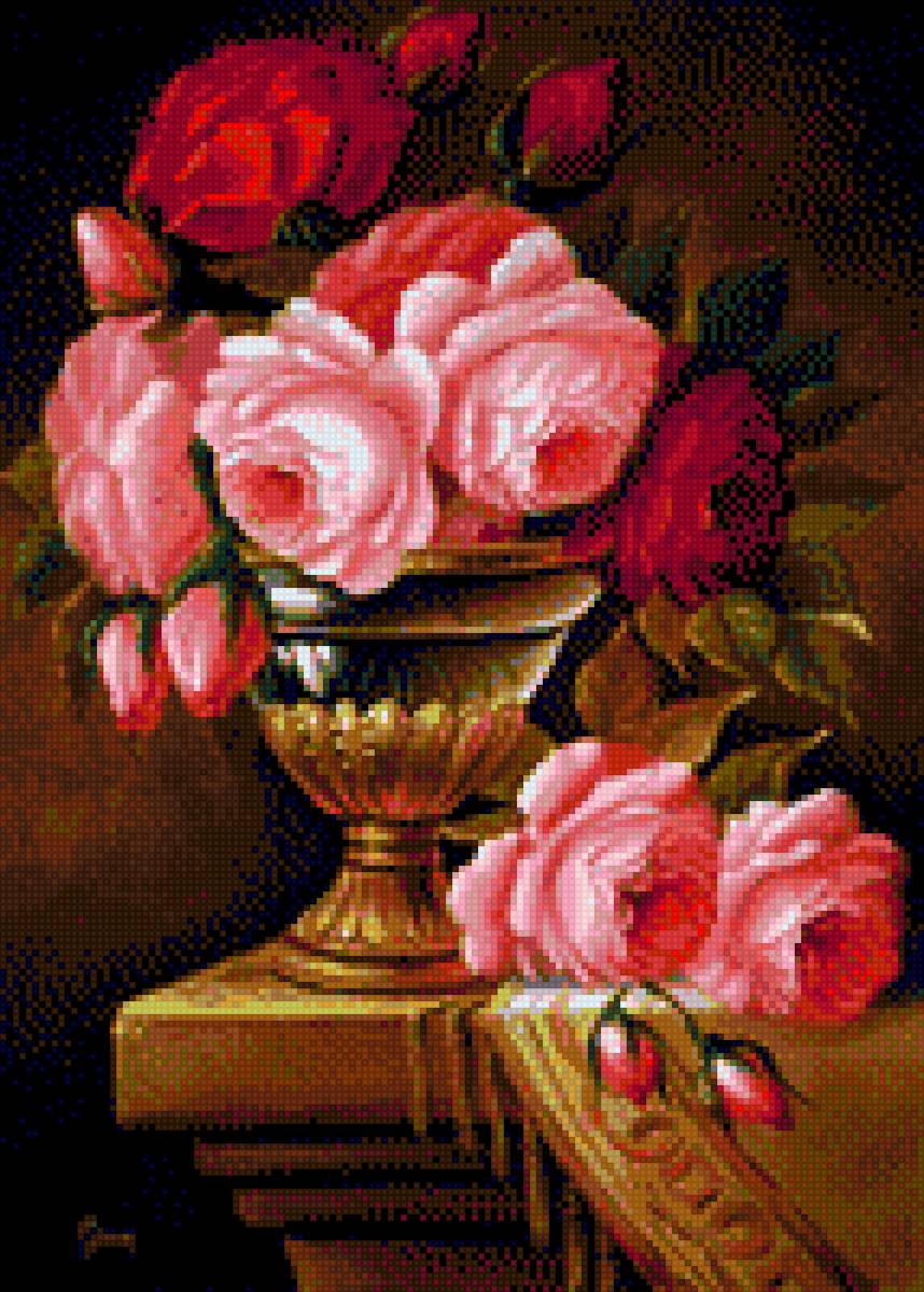 Розы в вазе - розы, натюрморт, ваза - предпросмотр