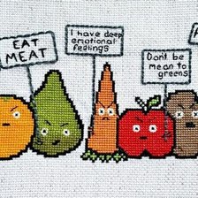 Схема вышивки «Овощи на митинге Vegan»
