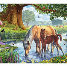 Схема вышивки «Пейзаж с лошадьми.»