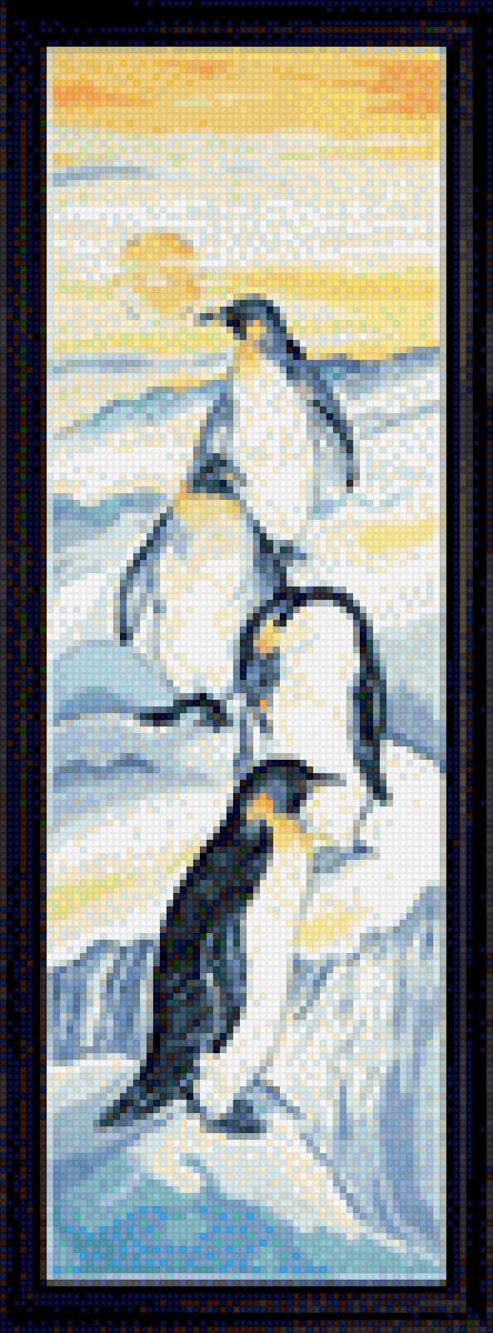 Пингвины идут - пингвин, лед, картина, птицы, зима - предпросмотр