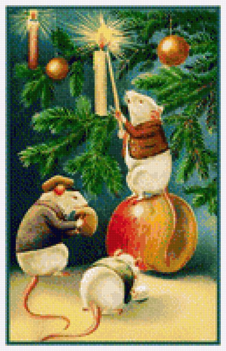 Год Крысы - зима, елка, крыса, игрушки, год крысы, новый год, праздник - предпросмотр