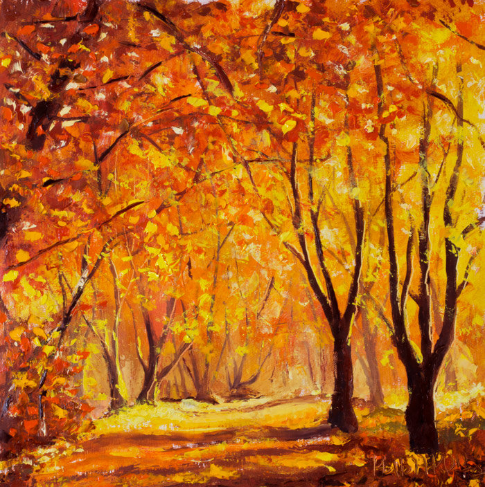 Золотая осень - желтый, осень, деревья, листья - оригинал