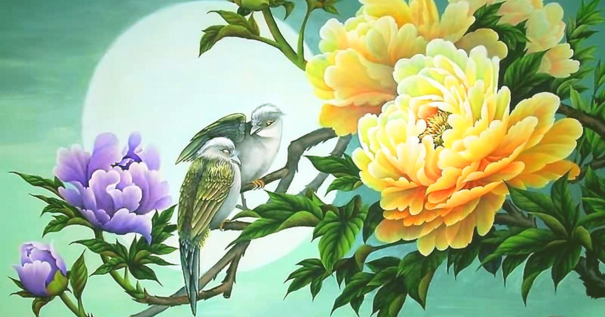 Серия "Цветы". Китайский пион - цветы, птицы, флора, китайский пион - оригинал