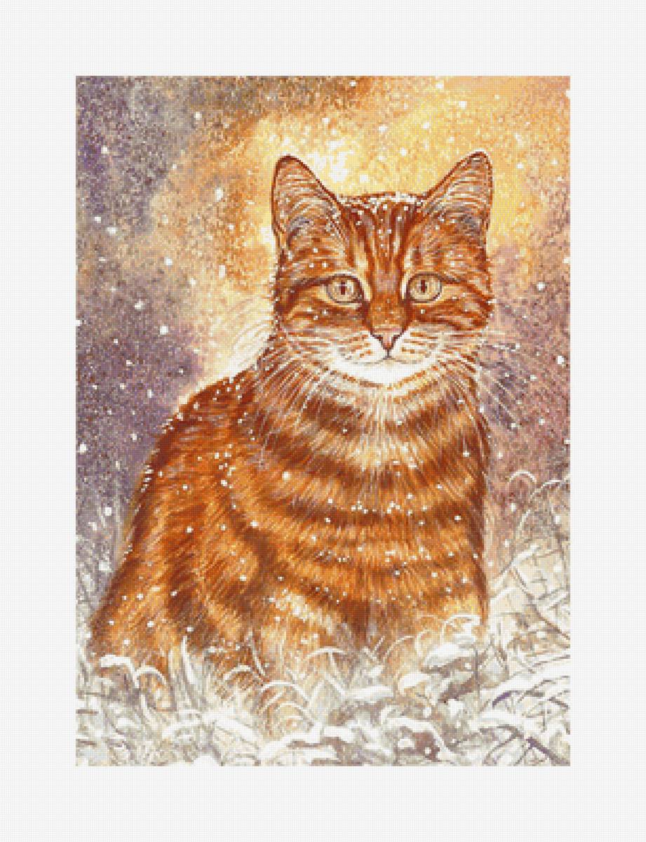 Кот. - живопись, животные, снег, кот, кошка - предпросмотр