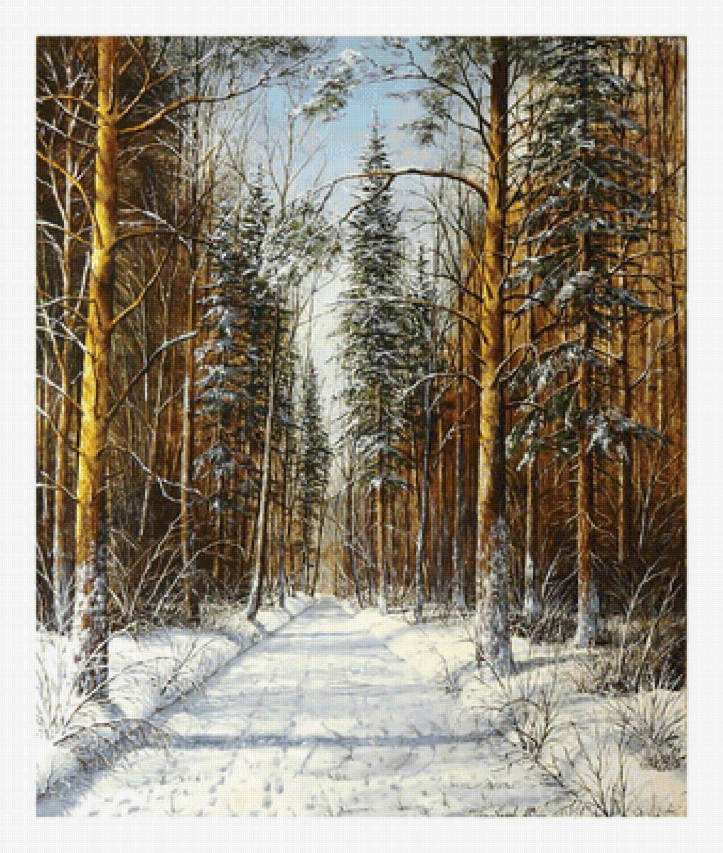 Зимний лес. - зима, живопись, природа, пейзаж, снег, лес - предпросмотр