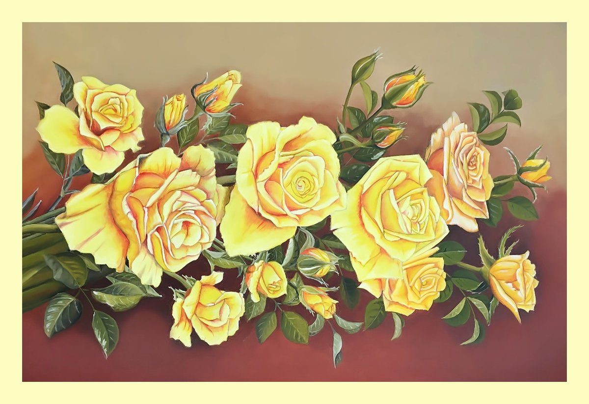 Жёлтые розы. - живопись, розы, цветы, букет - оригинал