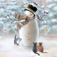 Схема вышивки «Снеговик и котята»