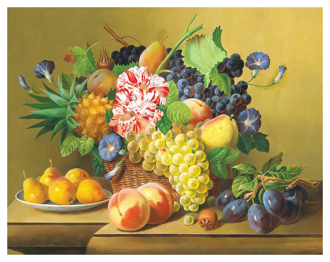 Натюрморт. - груши, натюрморт, живопись, фрукты, виноград, яблоки, ананас - оригинал