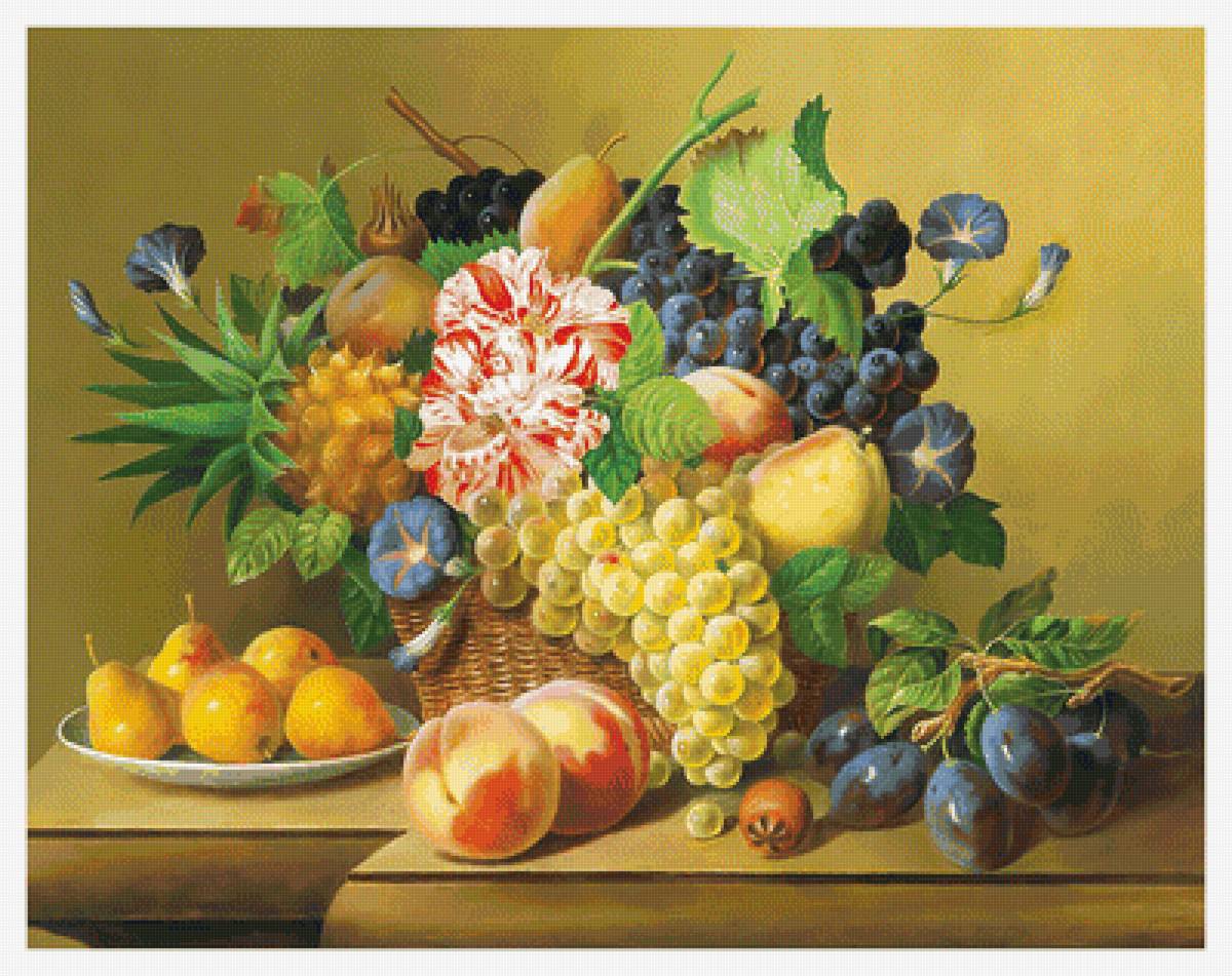 Натюрморт. - натюрморт, груши, живопись, яблоки, виноград, ананас, фрукты - предпросмотр