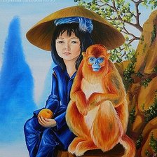 Схема вышивки «Девоска с обезьянкой»