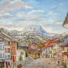 Схема вышивки «Gruyeres Switzerland-Swiss Alps Village.»