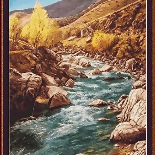 Горная речка - речка, природа, горы, картина - оригинал