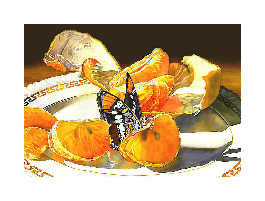 Натюрморт. - мандарин, бабочка, живопись, натюрморт - оригинал