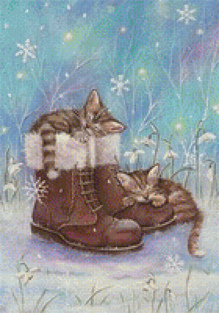 Котята в ботинках - зима, котята, ботинки, картина, домашние любимцы - предпросмотр