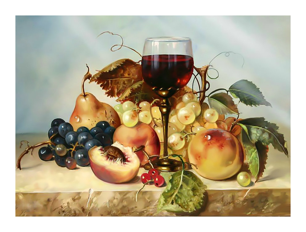 Натюрморт. - ягоды, виноград, натюрморт, живопись, бокал, фрукты, груши - оригинал